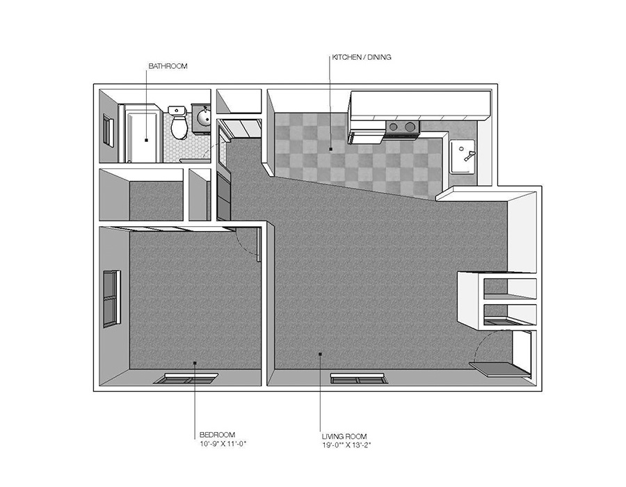 Floor plans showing a one bedroom apartment at arbor hills