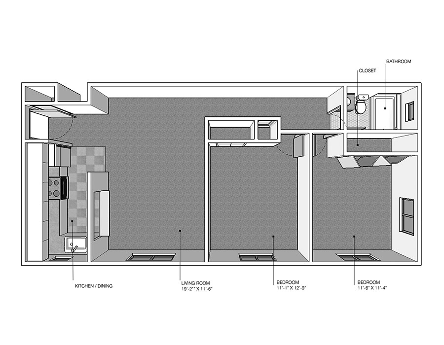 Floor plans showing a two bedroom deluxe apartment at arbor hills