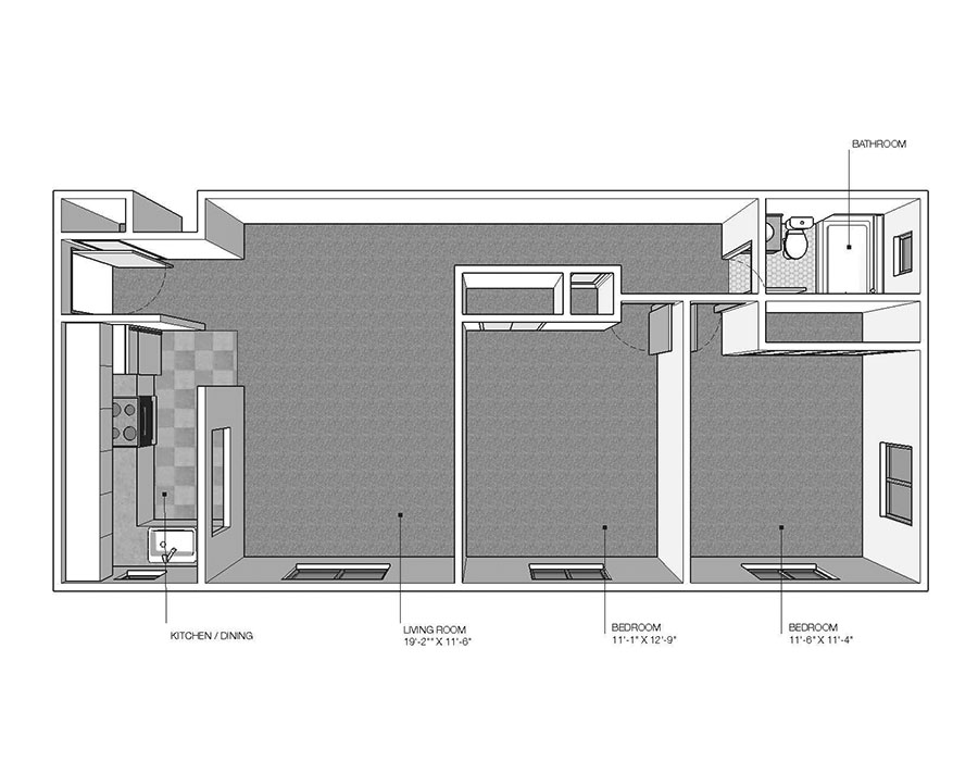 Floor plans showing a two bedroom apartment at arbor hills